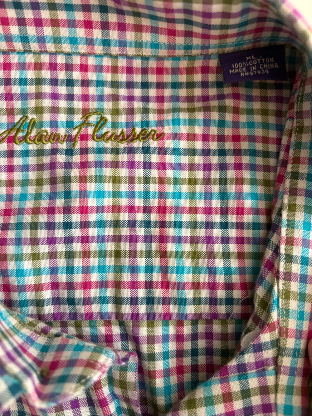 Alan Flusser Multicolor Check Button-Down Shirt in Blue, Pink & Green